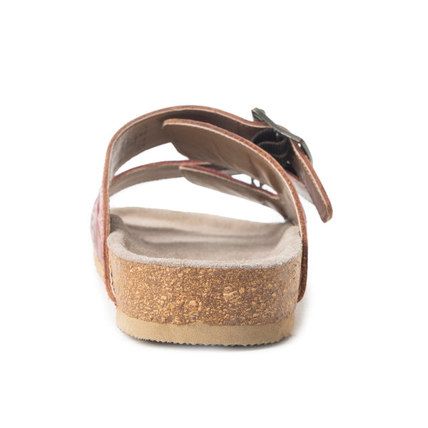 Myra Falling Feather Red Tooled Leather Sandals for Women - Dual Strap Casual Slides with Cushioned Sole for All-Day Comfort