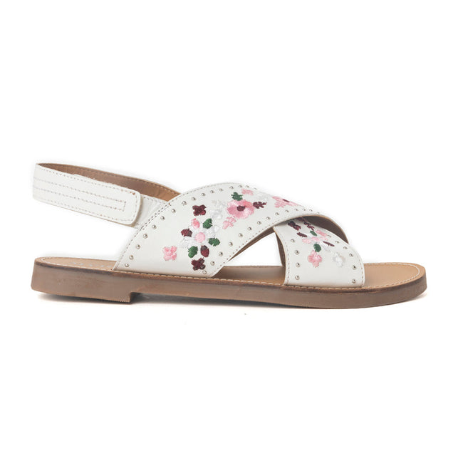 Lilytrail Embroidered Leather Sandals in Frost White