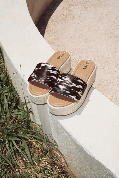 Mesa Mane Hairon Leather Sandals in Black & White