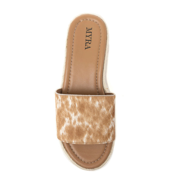 Mesa Mane Hairon Leather Sandals in Brown & White