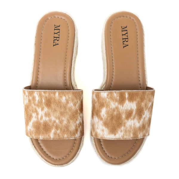 Mesa Mane Hairon Leather Sandals in Brown & White