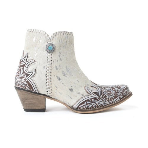 Myra Sierra Belle Handtooled Leather Booties in Almond White
