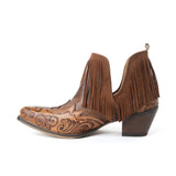 Myra Wild Ember Fringed Handtooled Leather Booties in Golden Rust