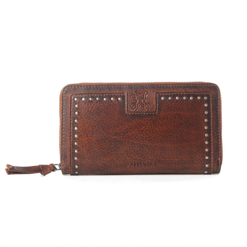 Myra Zidana Astra Studded Veg Tanned Leather Wallet in Ember Red