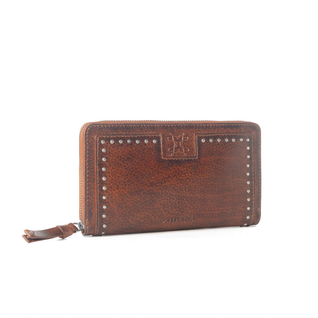 Myra Zidana Astra Studded Veg Tanned Leather Wallet in Ember Red