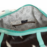 Myra Darling Mesa Turquoise Leather Duffle Bag - Hand-Tooled Cowhide Travel Bag with Sunflower Accent and Spacious Interior