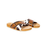 Myra Nevada Handtooled Leather Flats for Women - Double-Strap Sandals with Cushioned Cork Sole for Rodeo Chic Comfort