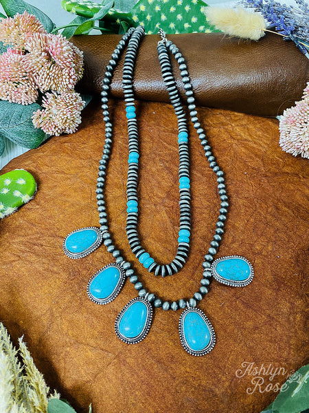 3 Row Navajo Style Pearl with Squash Blossom Necklace