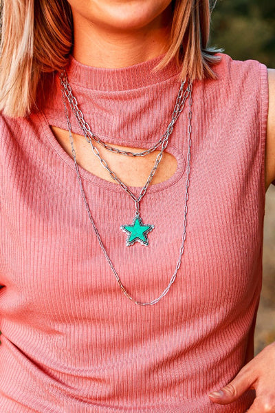 Turquoise Star three layer silver necklace