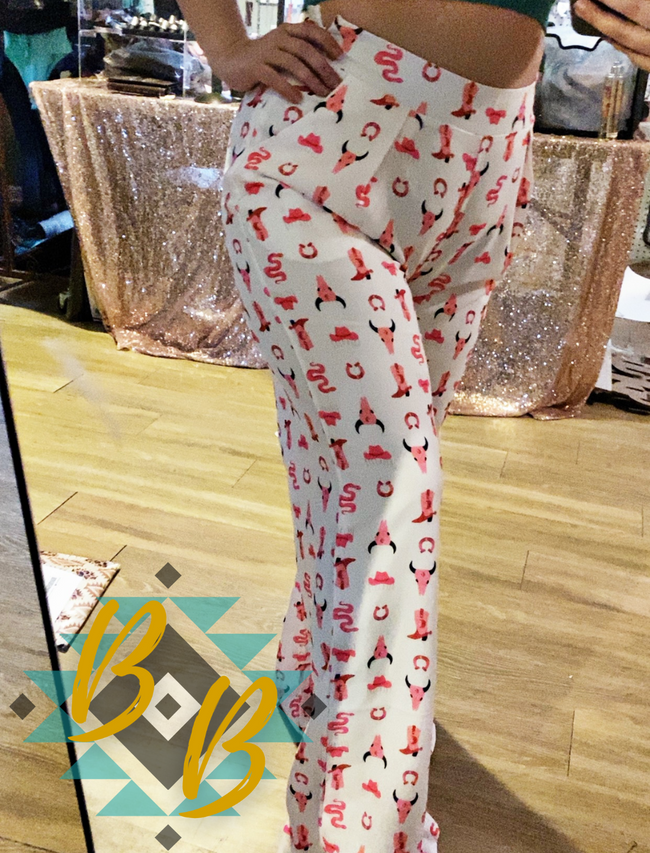 Pink Cowgirl Collage Printed Pants