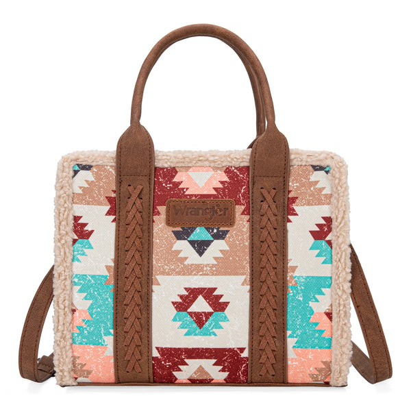 Wrangler Aztec Sherpa Tote Crossbody Bag - Cream