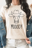 Mooody Country Cow Cowboy Hat Graphic Tee