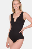 Microfiber Notched Sleeveless Bodysuit