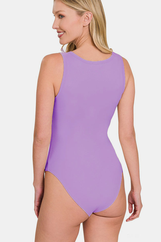 Lavender Haze Notched Sleeveless Bodysuit
