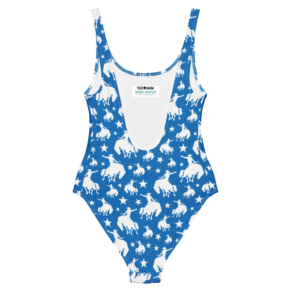 Yeehaw Blue Rodeo Cowboy One-Piece Swimsuit
