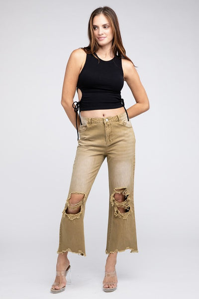 Distressed Vintage Washed Wide Leg Pants - Multiple Colors