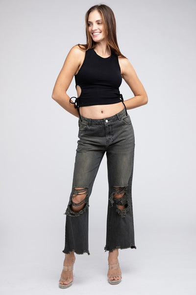 Distressed Vintage Washed Wide Leg Pants - Multiple Colors