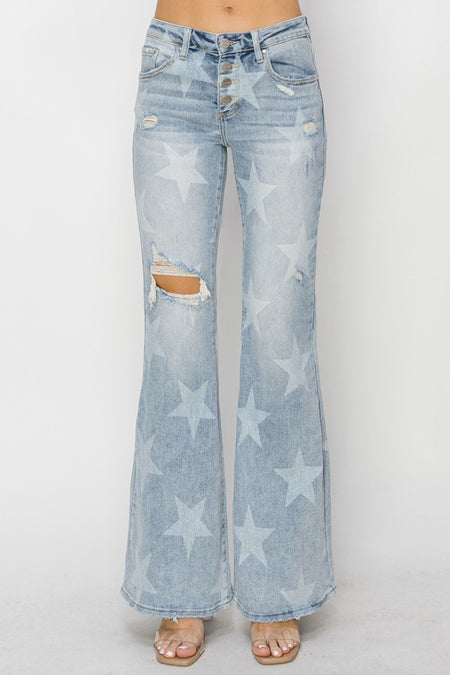 PETITE High Rise Destroyed Super Flare Jeans