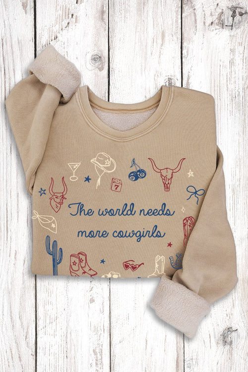 The World Needs More Cowgirls Mineral Graphic Sweatshirt