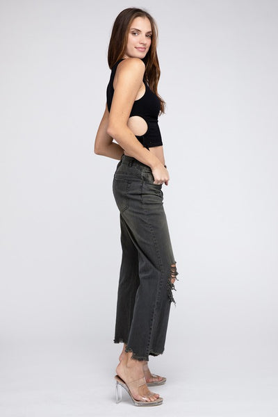 Distressed Vintage Washed Wide Leg Pants - Multiple Colors