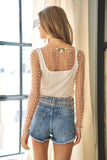 Bead and Pearl Embellished Long Sleeves Mesh Top - 2 Colors