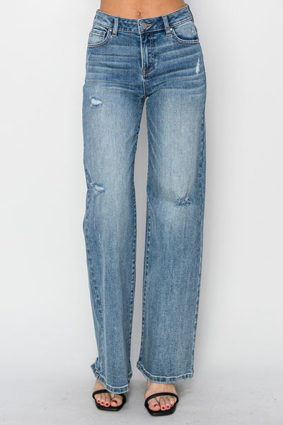 RISEN - High Waist Distressed Wide Leg Jeans