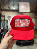 Make America Cowboy Again Banner Trucker HatRedOS