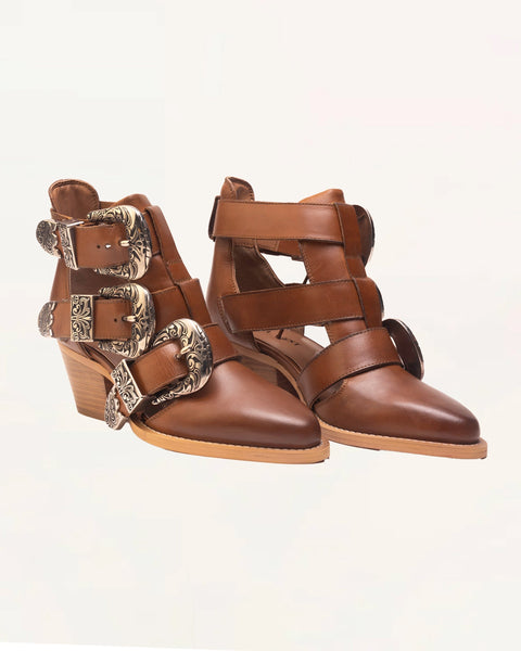 Loyal West Rodeo Ankle Bootie In Calfskin - Bone & Saddle