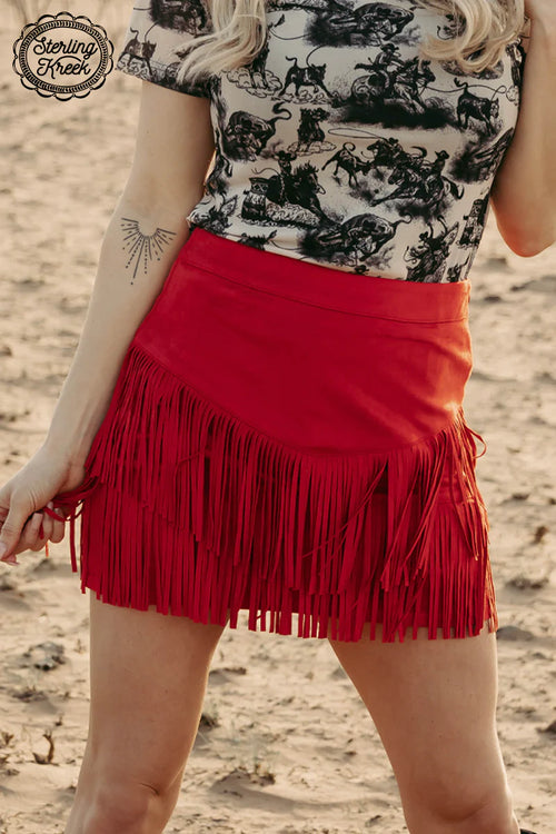 FORT WORTH FRINGE SKIRT Red