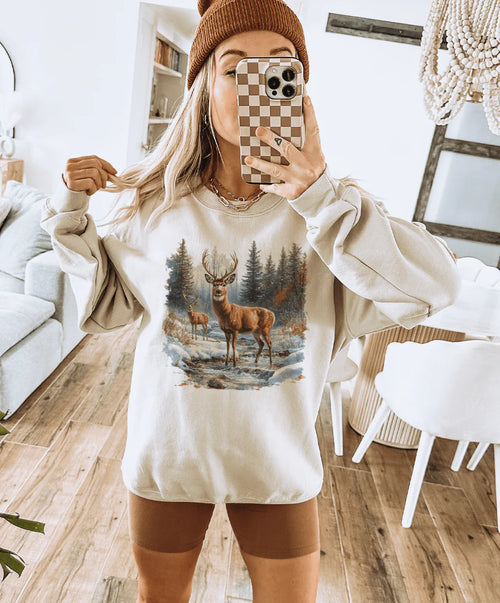 Retro Deer Scene Sweatshirt