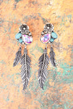 Turquoise Bejeweled Feather Earrings