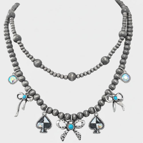 2 Strand Checker Spade Necklace