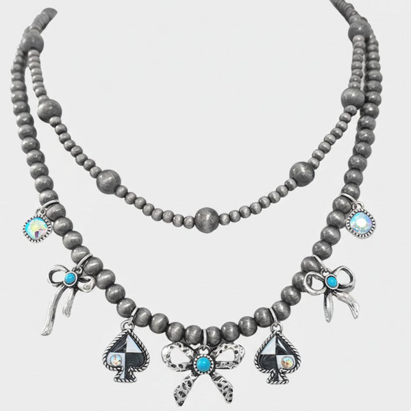 2 Strand Checker Spade Necklace