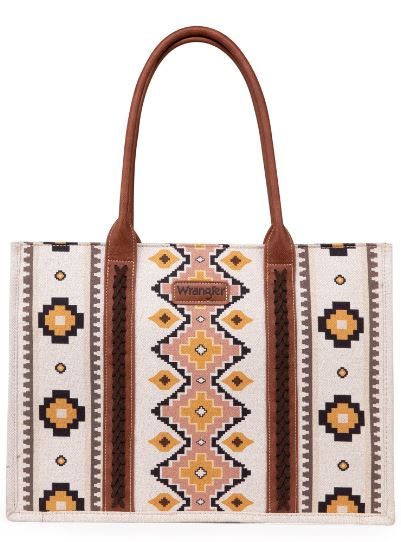 Wrangler Southwestern Pattern Dual Sided Print Canvas Wide Tote -CF