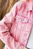 Veveret - Daisy Print Button Up Denim Jacket