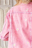 Veveret - Daisy Print Button Up Denim Jacket