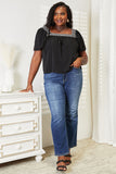 Double Take Contrast Square Neck Puff Sleeve Blouse