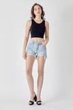 RISEN - Frayed Hem Denim Shorts with Fringe Detail Pockets