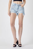 RISEN - Frayed Hem Denim Shorts with Fringe Detail Pockets