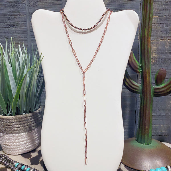 Layered Chain & Bead Necklace - Copper